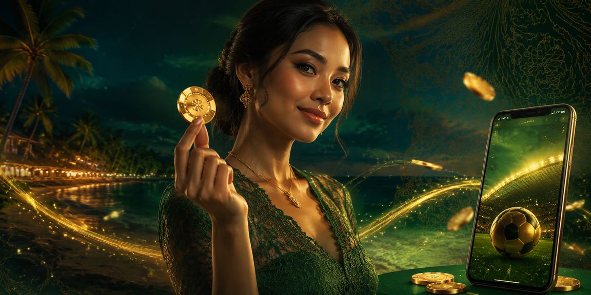 Model menampilkan informasi bonus rebate taruhan dengan layar digital di latar