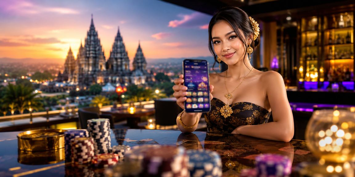 Model menunjukkan layar bonus VIP dengan tampilan antarmuka premium dan ekspresi puas